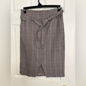 Cato Plaid Pencil Skirt with Waist Tie